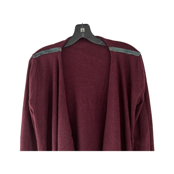 Zadig & Voltaire Wool Cashmere Cardigan Open Front High Low Burgundy Suede Detai - Picture 2 of 7